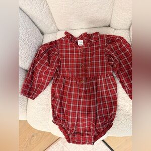 Carter's Red Plaid Long Sleeve Romper